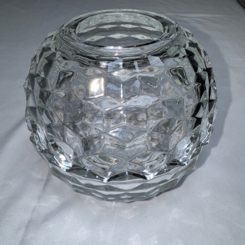 Homco Clear Glass Votive Fairy Lamp Two Piece Diamond Point Honeycomb Sphere